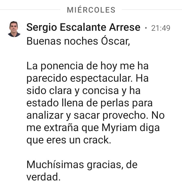 Testimonio sobre taller de marca personal: "La ponencia de hoy me ha parecido espectacular"